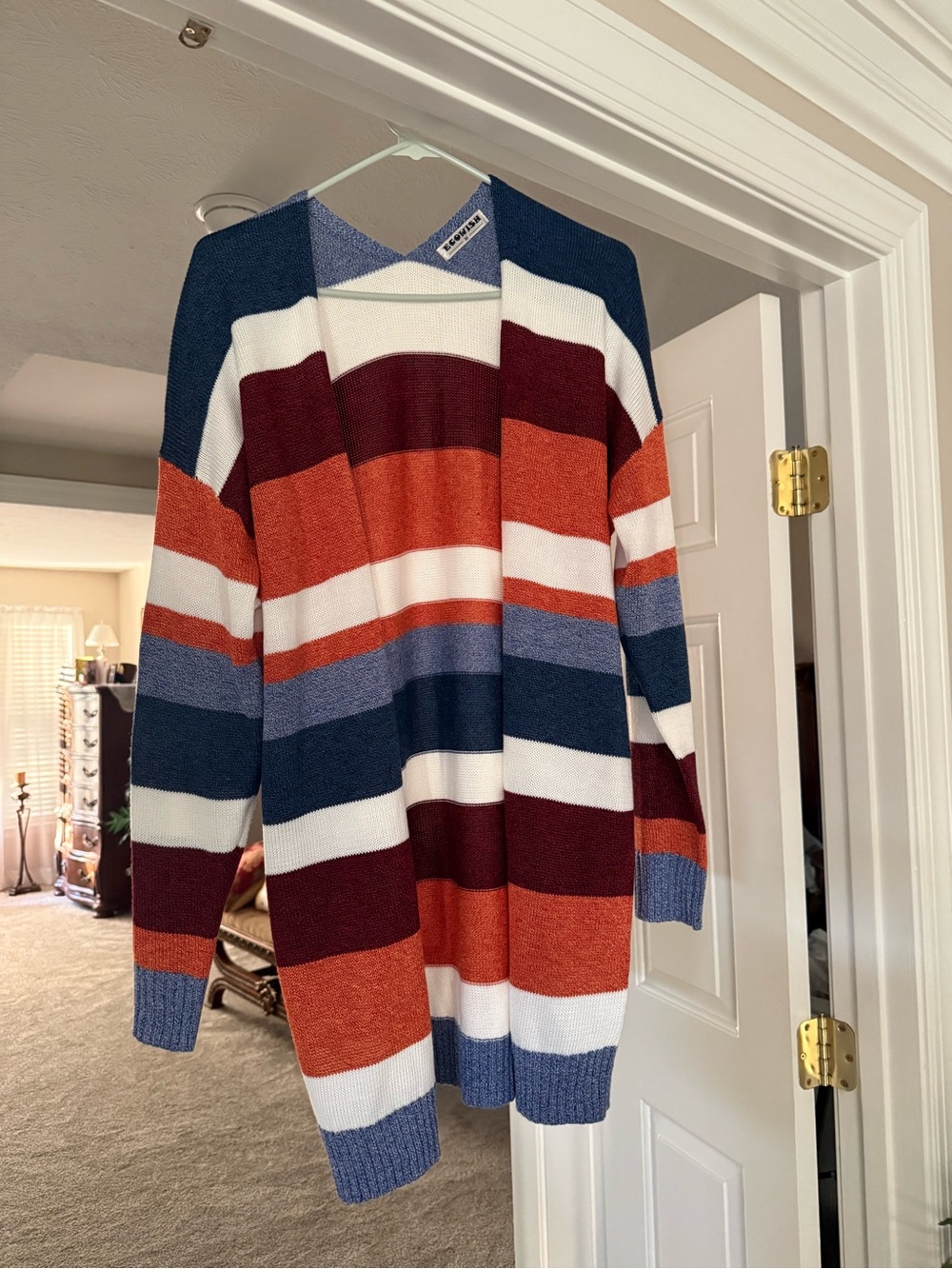 Striped Open-Front Cardigan - Navy, Burgundy, Rust, White, Periwinkl